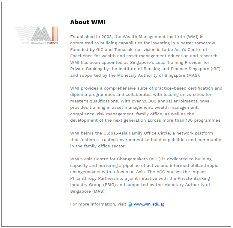 $!Wealth Management Institute: SGD 15 Million Investment to Strengthen Philanthropic Capabilities through the Asia Centre for Changemakers