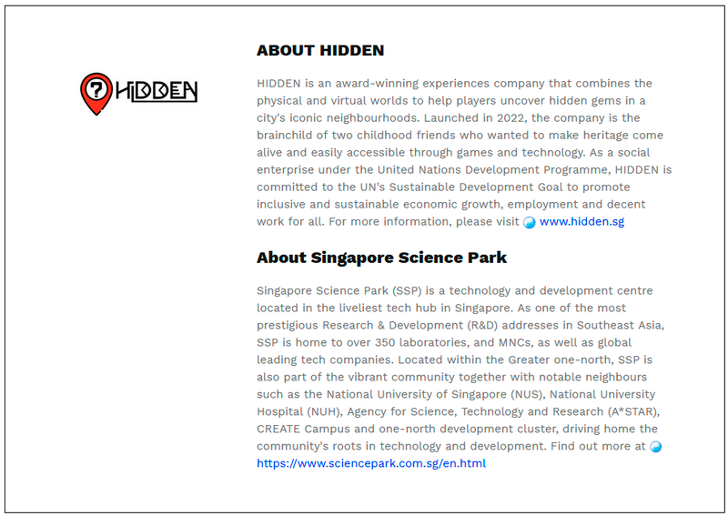 $!Rediscover Singapore Science Park with immersive, exploratory experiences at HIDDEN Agenda and more