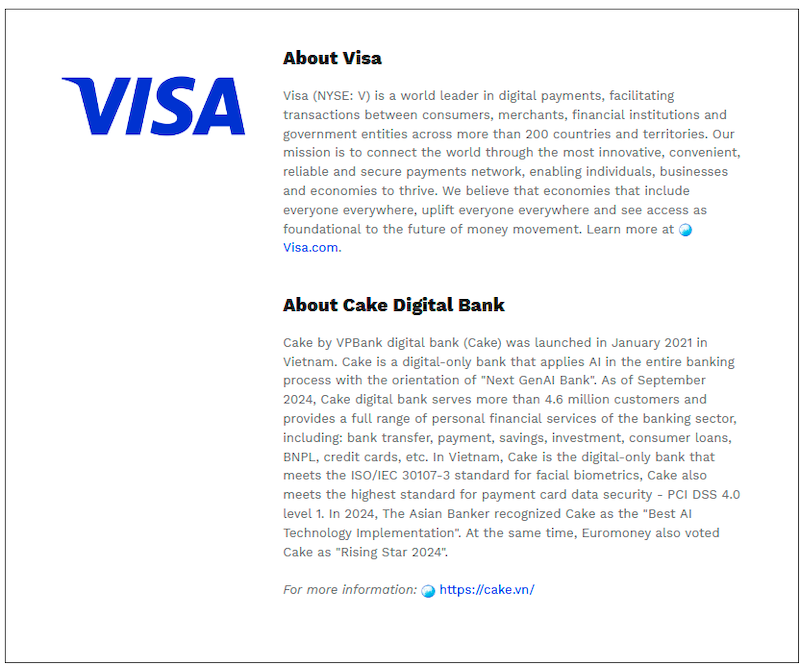 $!Correcting and Replacing: Cake digital bank launches its fully cloud-based card management system using Visa solutions, the first of such deployment in Vietnam