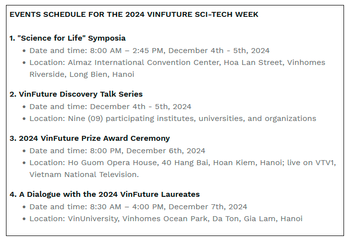 $!VinFuture announces the 2024 Sci-Tech Week and Award Ceremony