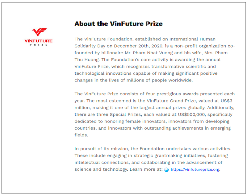 $!VinFuture announces the 2024 Sci-Tech Week and Award Ceremony