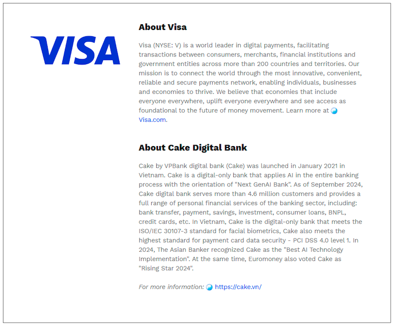 $!Correcting and Replacing: Cake digital bank launches its fully cloud-based card management system using Visa solutions, the first of such deployment in Vietnam