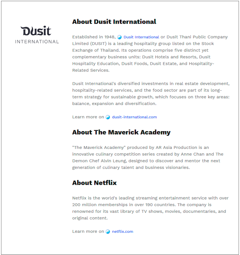 $!Dusit International champions local culinary excellence with sponsorship of The Maverick Academy on Netflix