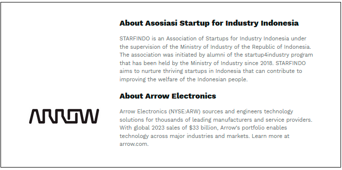 $!Arrow Electronics Teams Up with Asosiasi Startup for Industry Indonesia to Support Tech Startups