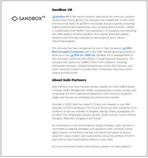 $!New Funding to Accelerate Sandbox VR’s Global Franchise Program Set for Explosive Growth, With 200 Projected Stores in 2027