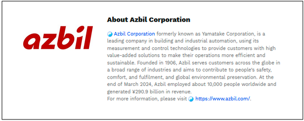 $!Azbil Wins Frost &amp; Sullivan’s 2024 Southeast Asia Company of the Year Award