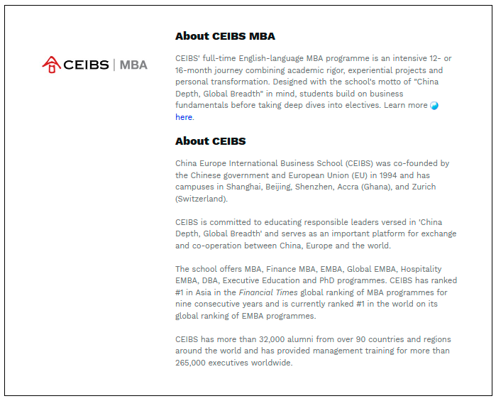 $!CEIBS MBA ranked #1 in Asia for ninth consecutive year