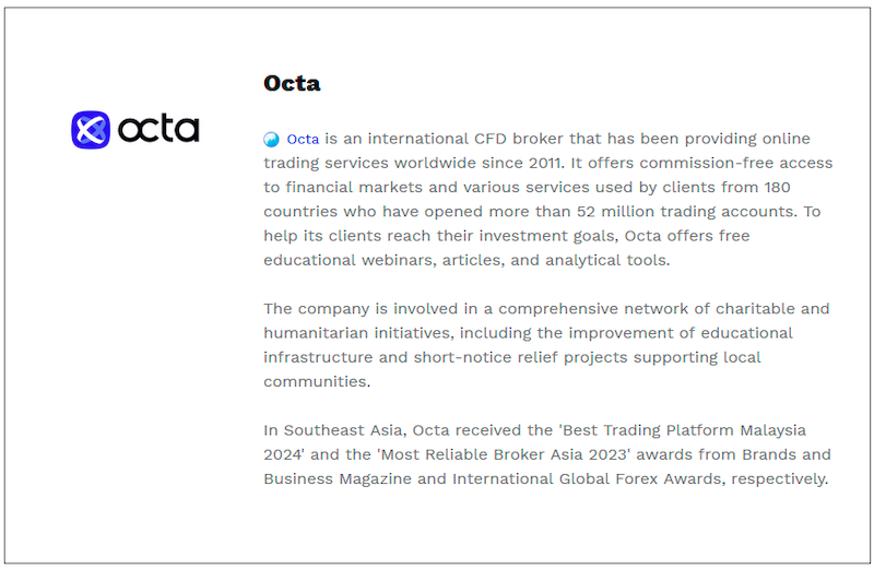 $!Octa broker receives the ‘Best use of AI in fintech’ award