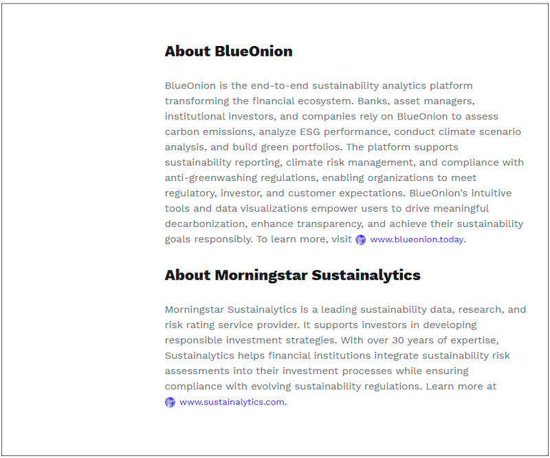 BlueOnion and Morningstar Sustainalytics Collaborate to Expand Sustainable Investment and Due Diligence Coverage $!BlueOnion and Morningstar Sustainalytics Collaborate to Expand Sustainable Investment and Due Diligence Coverage