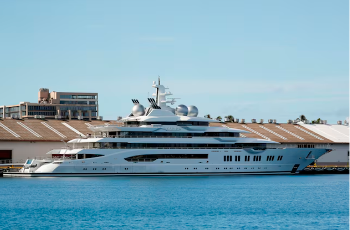 The Russian-owned superyacht, Amadea, seized in Fiji by American law enforcement is docked in Honolulu, Hawaii, U.S. June 17, 2022. REUTERSPix/Marco Garcia