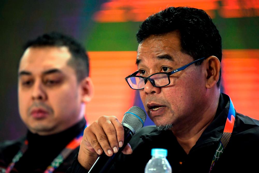 National Sports Council director-general Datuk Ahmad Shapawi Ismail addresses the media at a post-competition media conference. - Bernama