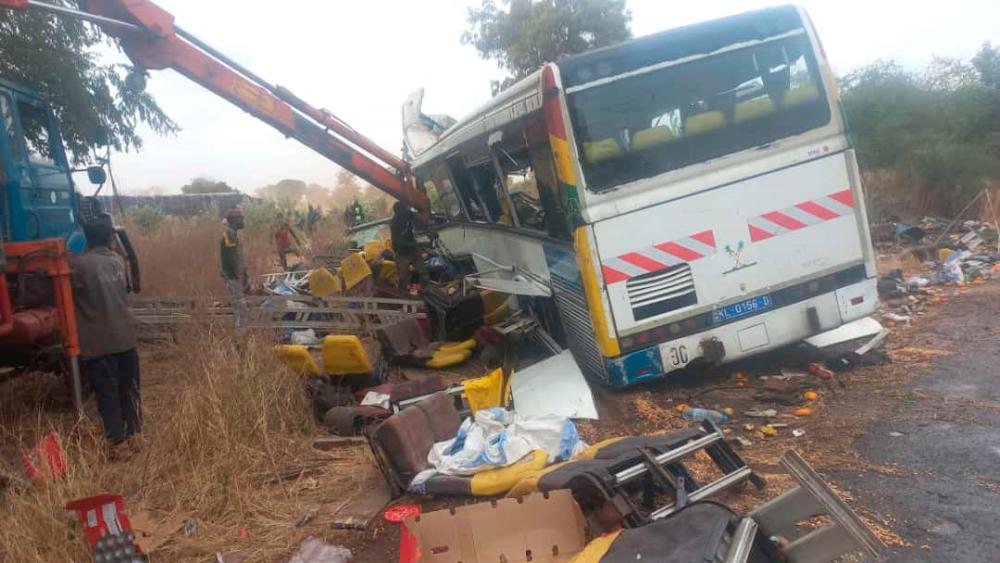 A general view of the scene of a bus accident in Kaffrine, central Senegal, on January 8, 2023 where at least 38 people have died and scores were injured when two buses collided/AFPPix