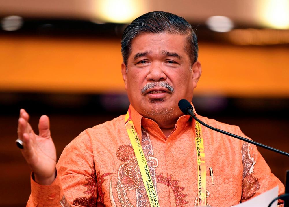 Amanah president Mohamad Sabu gives a speech at the Amanah National Convention 2019 at the Ideal Convention Centre in Shah Alam. - Bernama