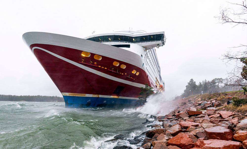 The Viking Line cruise ship Viking Grace has run aground with some 300 passengers in south of Mariehamn, the Aland islands, Finland, on November 21, 2020. — AFP