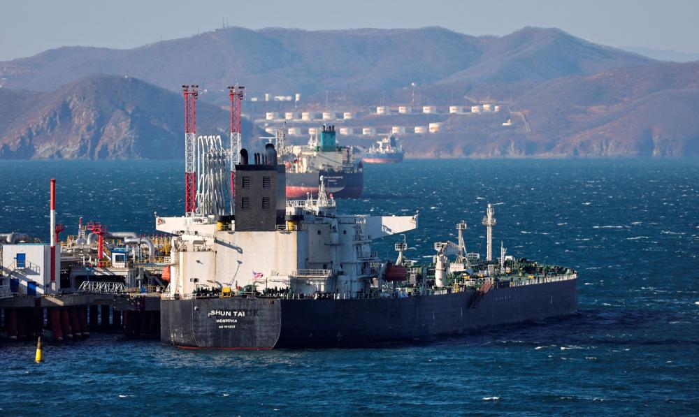 The crude oil tanker Shun Tai is seen anchored at the terminal Kozmino in Nakhodka Bay near the port city of Nakhodka, Russia, on Dec 4, 2022. – Reuterspic