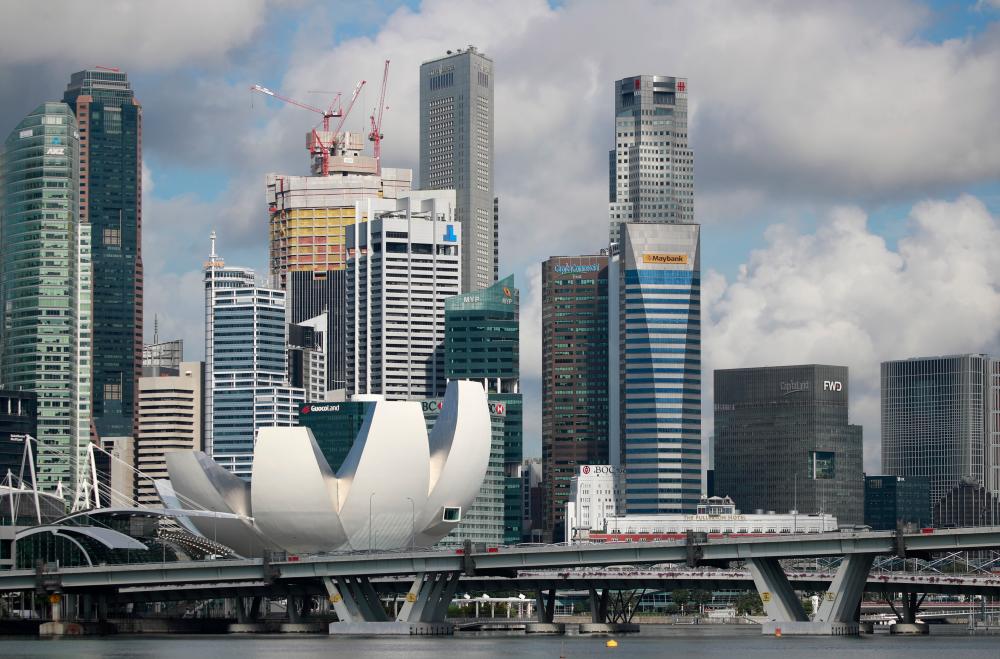 A view of the ArtScience Museum and the Central Business district area in Singapore, 30 May 2020. - EPA