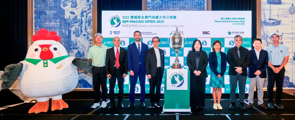 FROM LEFT: Local star golfer Kelvin Si Ngai, Macau Golf Association president Johnny Senna Fernandes, Comm &amp; CEO of Asian Tour Cho Minn Thant, Director of SJM Resorts David Shum, Acting VP of the Sports Bureau of the Macao SAR Government See Lei, Global Partnerships VP, IMG Golf Jasmine Lim, Acting VP of the Sports Bureau of the Macao SAR Government Mok Chi Hang, Macau Golf and Country Club GM Eddie Li, and China’s legendary golfer Liang Wenchong at the SJM Macao Open 2025 press conference on Aug 18 at Grand Lisboa Palace Resort Macau. – Elite Sport Asia