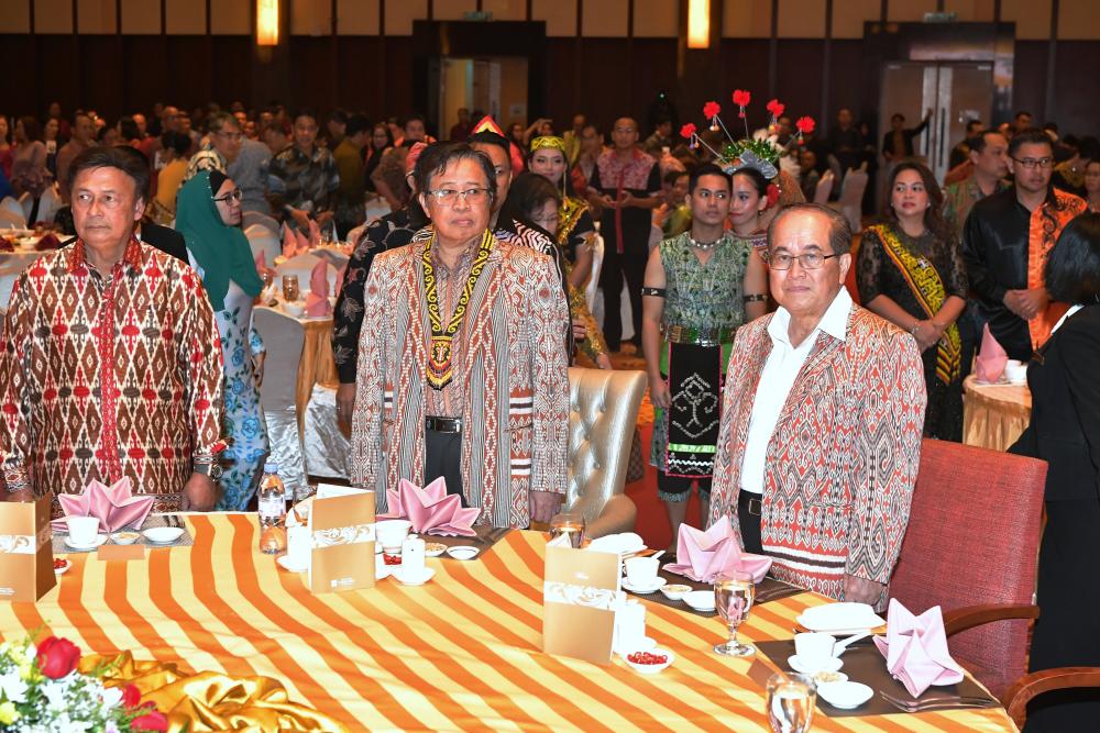 Sarawak Chief Minister Datuk Patinggi Abang Johari Tun Openg (C) attends the Sarawak Dayak National Union (SDNU) 63rd anniversary dinner, on March 9, 2019. — Bernama