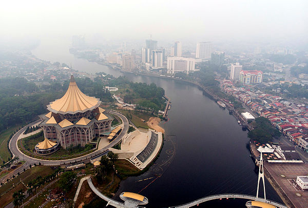 Haze is seen covering Kuching city at 11am yesterday. — Bernama