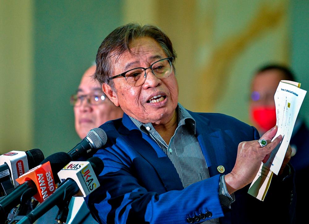 Sarawak Chief Minister Datuk Patinggi Abang Johari Tun Openg speaks during a press conference at Wisma Bapa Malaysia, Kuching today. - Bernama