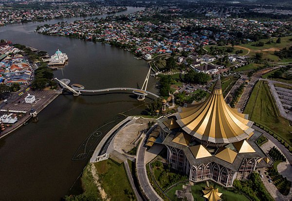 A view of the Sarawak State Legislative Assembly building from the air on April 10, 2019. — Bernama