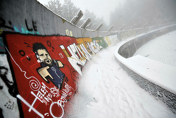 The picture shows the closed and out of order, XIV Winter Olympic Games, bob sleigh track at Mt Trebevic, near Sarajevo, covered in snow. — AFP