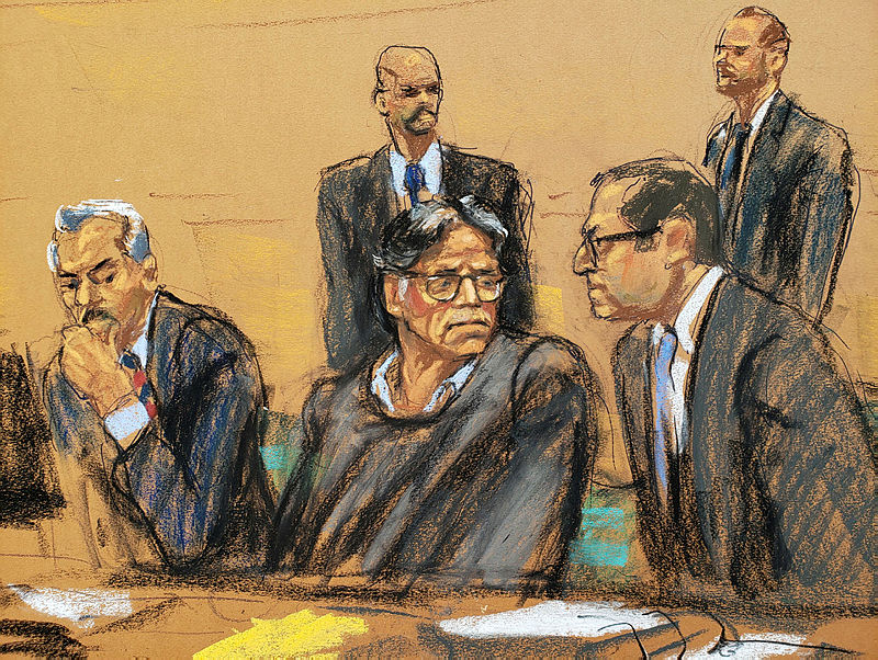 Former self-help guru Keith Raniere and defense attorney Marc Agnifilo (R) are seen, in this courtroom sketch, at the Brooklyn Federal Courthouse in New York, US, May 7, 2019. — Reuters
