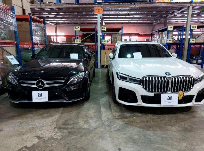 Among the luxury vehicles seized in a concerted operation against a company running a pyramid scheme in a trading center in Jelutong, Penang on October 19. Pix courtesy of KPDNHEP