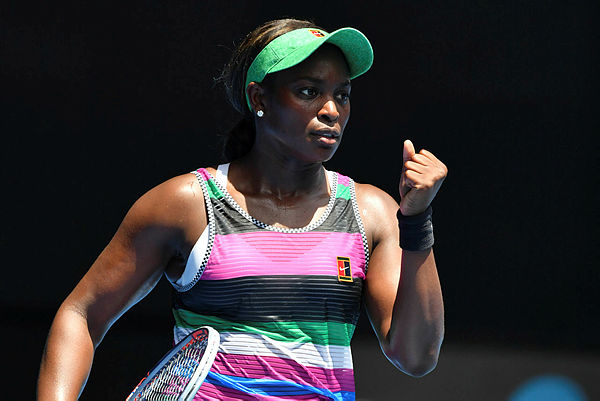 Sloane Stephens of the US celebrates her victory against Hungary’s Timea Babos during their women’s singles match on day three of the Australian Open tennis tournament — AFP
