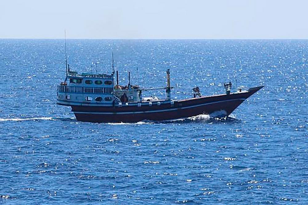 This handout photograph taken on January 29, 2024 and released by Indian Navy shows an Iranian fishing vessel after it has been freed by the Indian Navy, off the coast of Somalia in the Indian Ocean/AFPPix