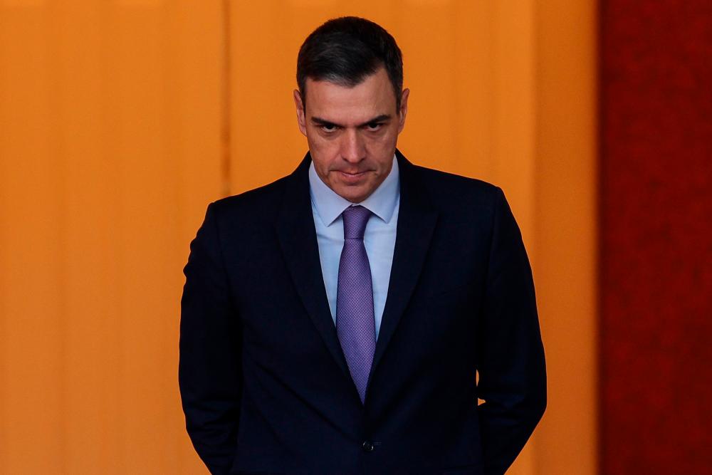 Spain’s Prime Minister Pedro Sanchez looks on as he waits for the arrival of Guatemala’s President before their meeting at La Moncloa Palace in Madrid, on January 20, 2023/AFPPix