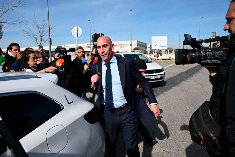 Former president of the Spanish football federation Luis Rubiales leaves the court of San Fernando de Henares, east of Madrid, on February 14, 2025, on the last day of his trial for sexual assault. - AFPPIX