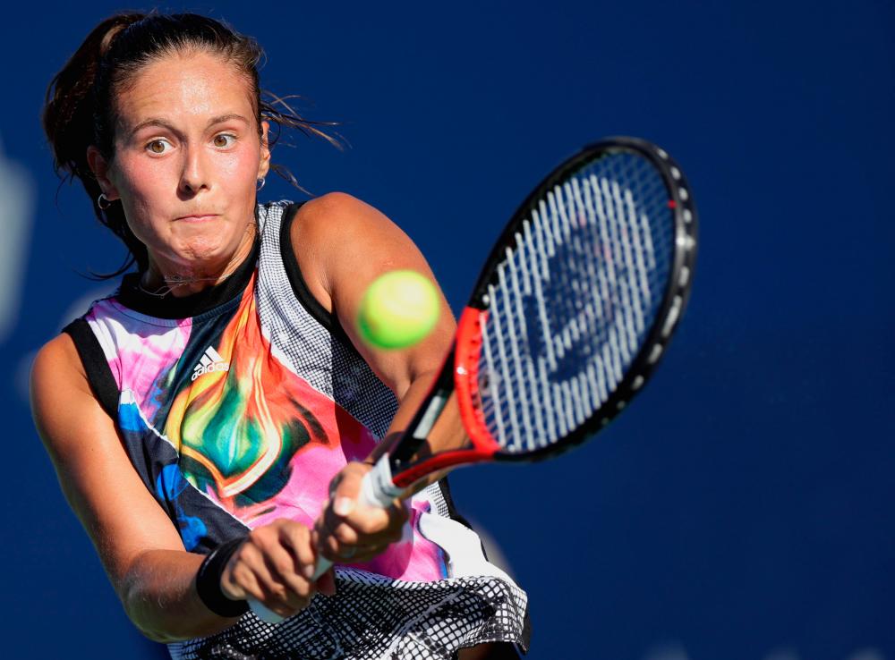 SAN JOSE, CALIFORNIA - AUGUST 07: Daria Kasatkina of Russia returns a shot from Shelby Rogers in the singles finale at Mubadala Silicon Valley Classic, part of the Hologic WTA Tour, at Spartan Tennis Complex on August 07, 2022 in San Jose, California. REUTERSPIX