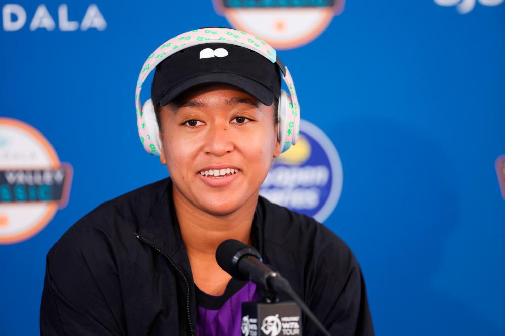 SAN JOSE, CALIFORNIA - AUGUST 01: Naomi Osaka of Japan speaks with media during the Mubadala Silicon Valley Classic, part of the Hologic WTA Tour, at Spartan Tennis Complex on August 01, 2022 in San Jose, California. AFPPIX