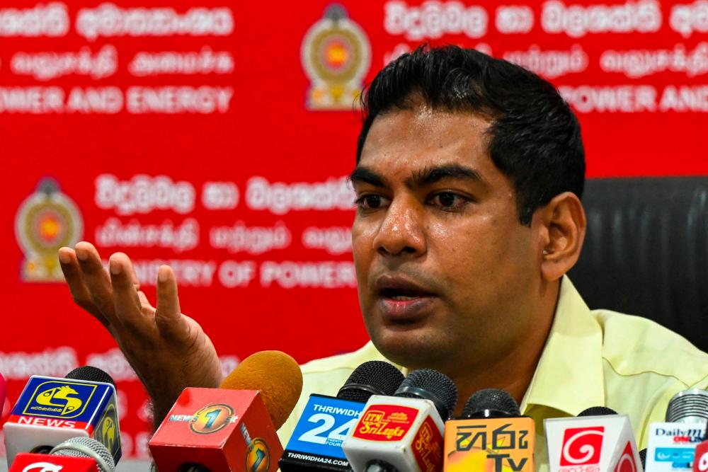 Sri Lanka’s Energy Minister Kanchana Wijesekera addresses a press conference in Colombo on May 28, 2022. AFPPIX