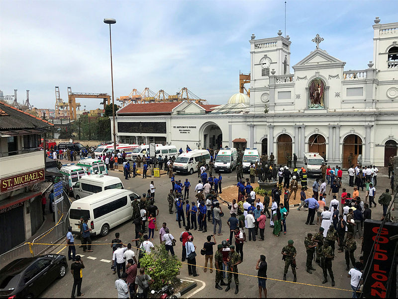 Sri Lankan military officials stand guard in front of the St. Anthony’s Shrine, Kochchikade church after an explosion in Colombo, Sri Lanka April 21, 2019. — AFP