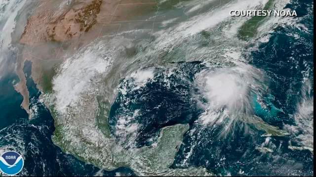 Tropical Storm Sally churning in the Gulf of Mexico in a satellite image taken September 14, 2020. -Reuters