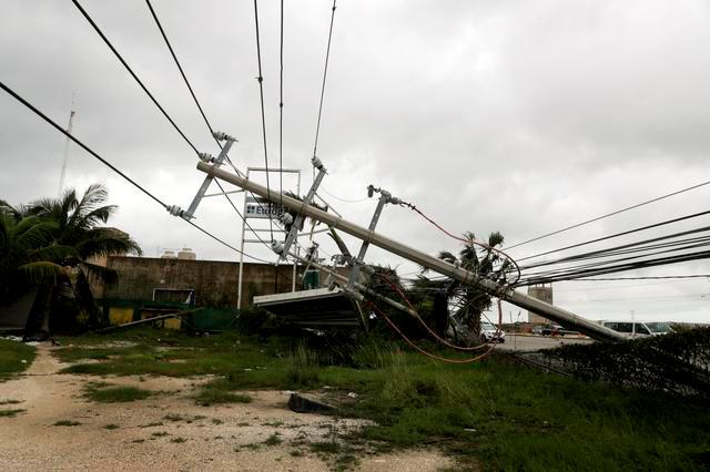 A fallen utility pole is seen after Hurricane Delta hit, in Cancun, in the state of Quintana Roo, Mexico October 7, 2020. -Reuters