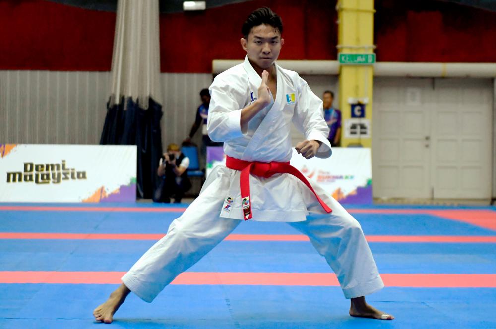 SHAH ALAM, Sept 15 -- Penang karate athlete Kojiro Yong performs in the final Individual Kata event at the 2022 Malaysia Games (SUKMA 2022) at UiTM Shah Alam Sports Complex yesterday. BERNAMAPIX