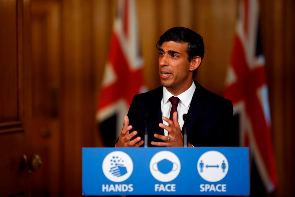 Sunak speaking during a virtual news conference in London on Thuirsday. – REUTERSPIX