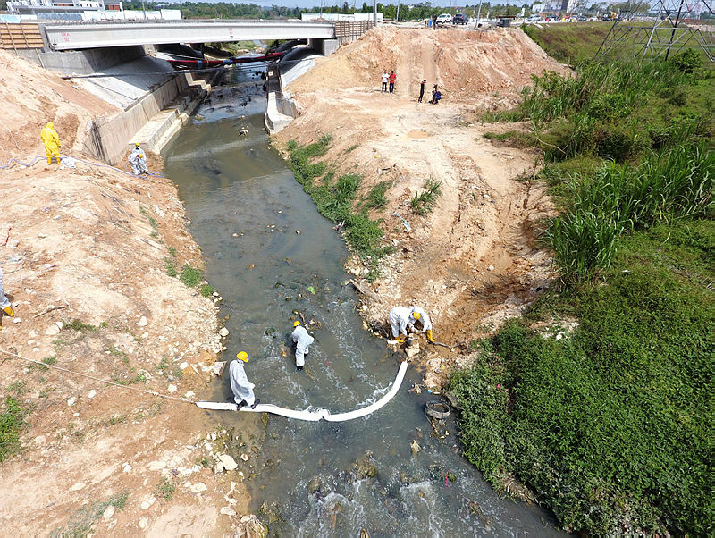 Filepix of clean up efforts in Sungai Kim Kim after toxic waste were dumped in the river, on March 14, 2019. — Bernama