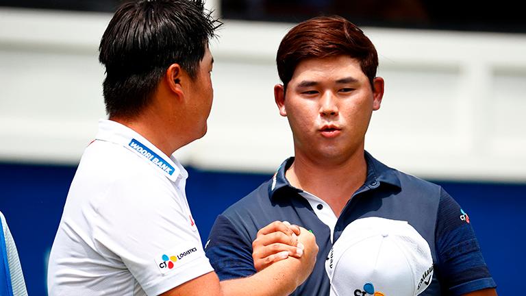 South Korea’s Sungjae Im (left) and Si Woo Kim at the Wyndham Championship last week. – Getty Images