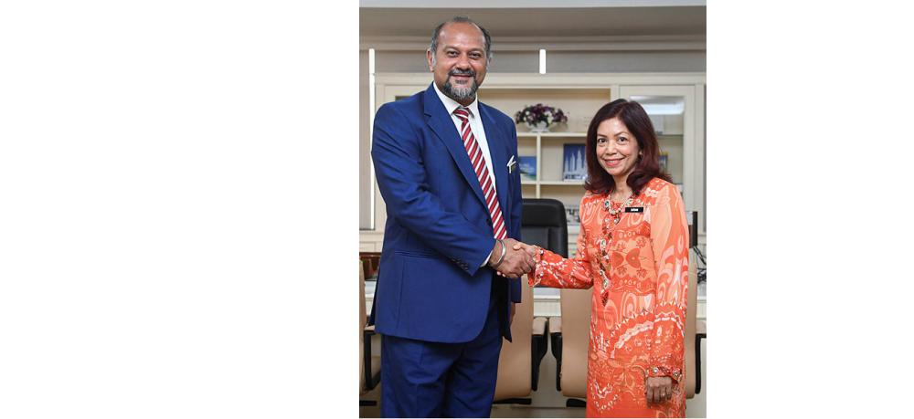 Communications and Multimedia Ministry’s newly appointed secretary-general Datuk Suriani Ahmad (right) together with Minister Gobind Singh Deo at Angkasapuri, Kuala Lumpur, today.