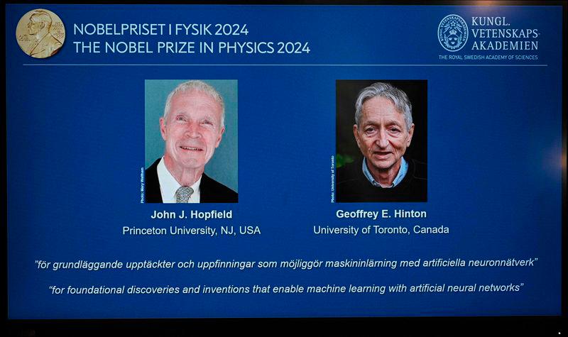 US physicist John J Hopfield and Canadian-British computer scientist and cognitive psychologist Geoffrey E Hinton - AFPpix