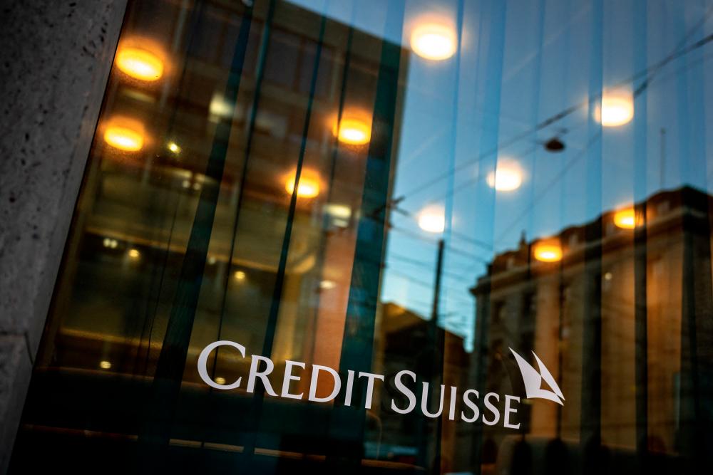 A sign of Credit Suisse bank is seen on the branch building in Geneva, on Wednesday, March 15, 2023. – AFPpic