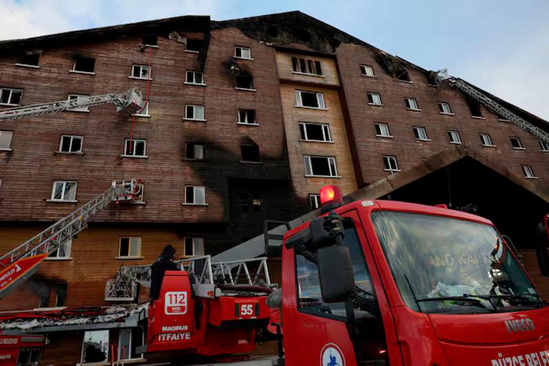 A hotel in the ski resort of Kartalkaya is damaged following a deadly fire, in Bolu - REUTERSpix