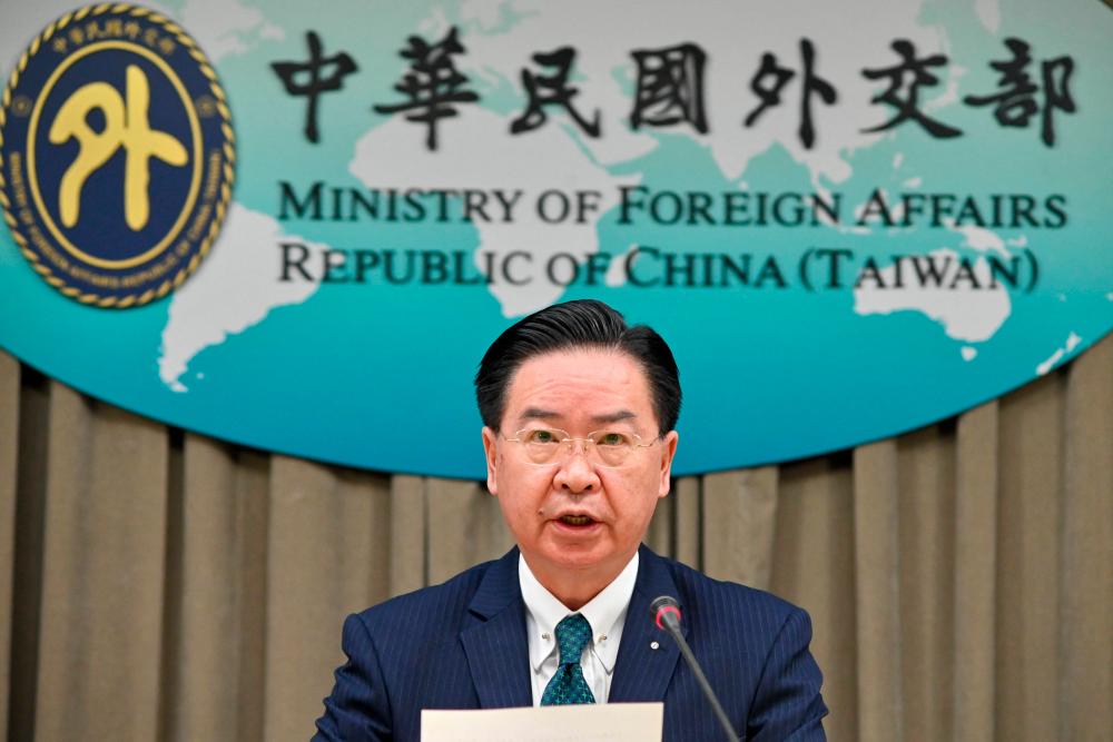 Taiwan’s Foreign Minister Joseph Wu speaks during a press conference in Taipei on March 26, 2023. Honduras announced on March 25, 2023 that it has broken off diplomatic relations with Taiwan, 11 days after saying it would establish diplomatic ties with China. AFPPIX