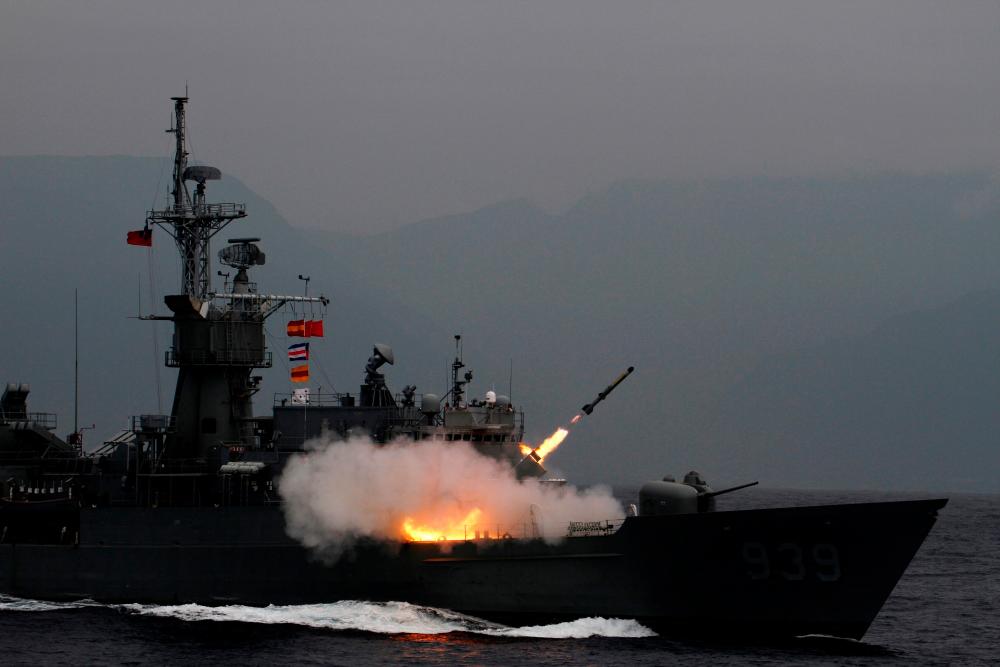 An anti-submarine rocket (ASROC) is fired from a Knox-class frigate during a military drill at sea near eastern Hualien on May 22, 2019. — AFP