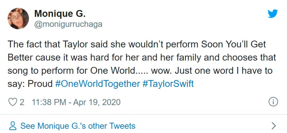 Taylor Swift Sings During One World: Together at Home Special