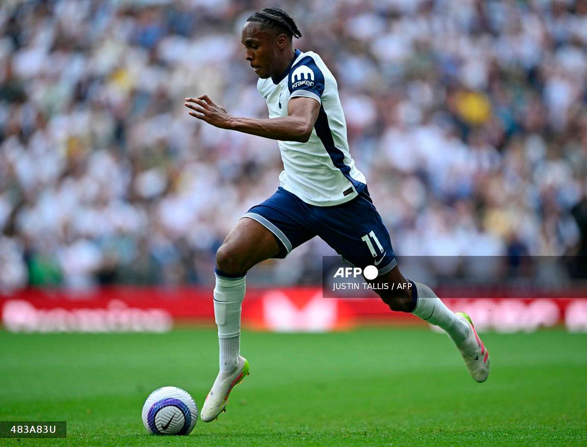Tottenham Hotspur's French forward #11 Mathys Tel. - JUSTIN TALLIS / AFP